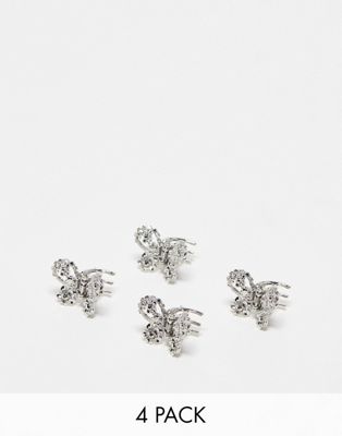 ASOS DESIGN pack of 4 butterfly shape clips in silver tone
