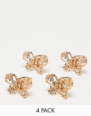 ASOS DESIGN pack of 4 butterfly shape clips with diamante detail in gold tone - ASOS Price Checker