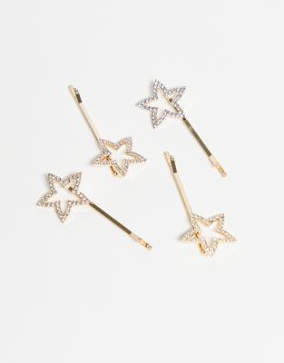 Asos Design Pack Of 4 Crystal Star Hair Slides In Gold