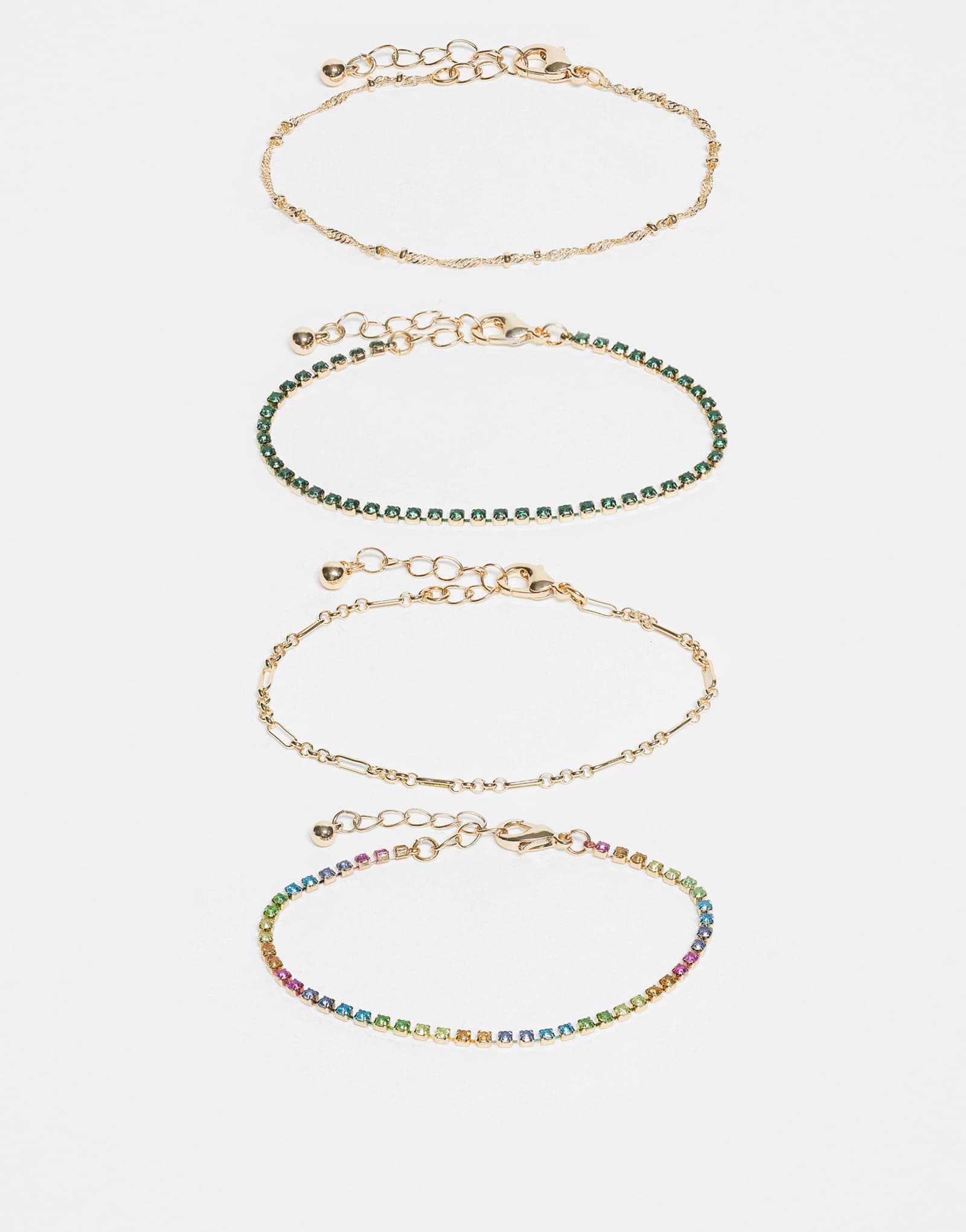 ДИЗАЙНЕРСКИЙ набор ASOS из 4-х изящных браслетов с разноцветными блестящими стразами золотого оттенка