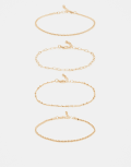 [ASOS DESIGN] ASOS DESIGN pack of 4 fine chain anklets in gold No Size GOLD