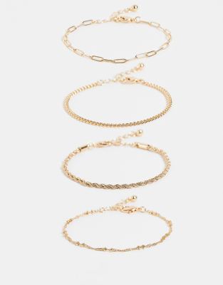 ASOS DESIGN ASOS DESIGN pack of 4 fine chain bracelets in gold tone