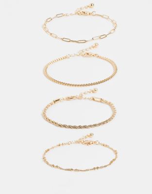 ASOS DESIGN pack of 4 fine chain bracelets in gold tone