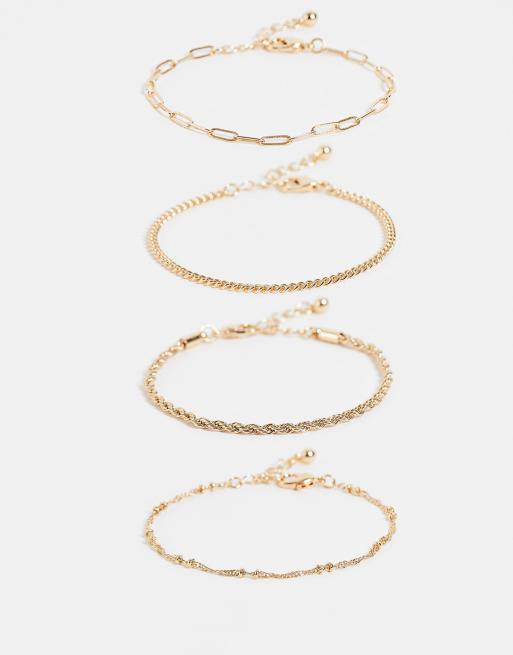 FhyzicsShops DESIGN pack of 4 fine chain bracelets in gold tone