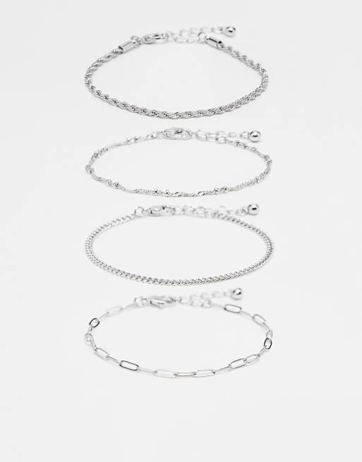 FhyzicsShops DESIGN pack of 4 fine chain bracelets in silver tone