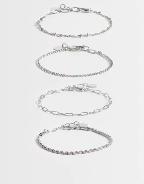 ASOS DESIGN pack of 4 fine chain bracelets in silver tone - view 1