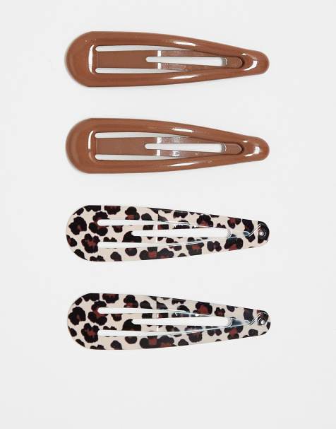 ASOS DESIGN pack of 4 hair clips in leopard print and brown - view 1