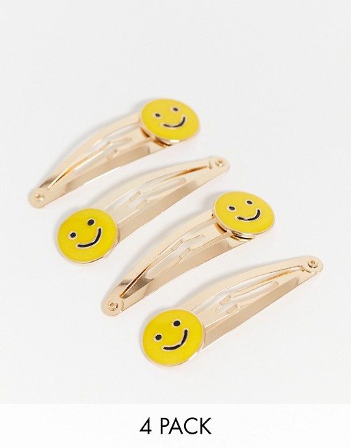 ASOS DESIGN pack of 4 hair clips with happy smile faces
