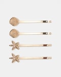 [ASOS DESIGN] ASOS DESIGN pack of 4 hair clips with shell and starfish design-Gold No Size Gold