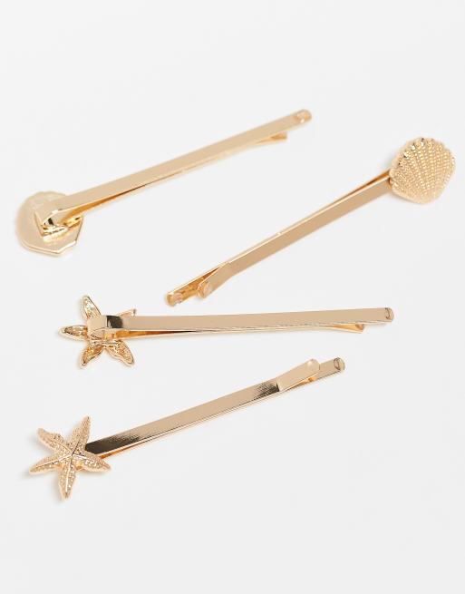 ASOS DESIGN pack of 4 hair clips with shell and starfish  display picture 3
