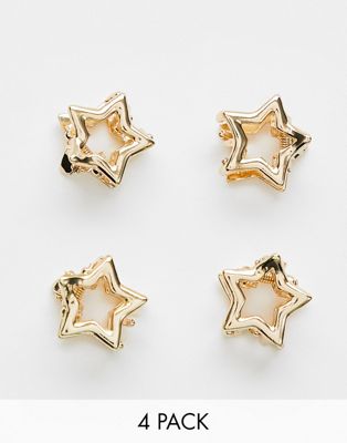ASOS DESIGN pack of 4 hair clips with star design in gold tone