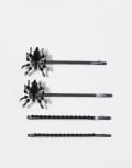 [ASOS DESIGN] ASOS DESIGN pack of 4 hair slides with crystal spider design in silver tone No Size Silver