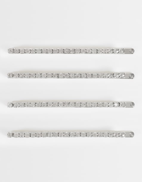 ASOS DESIGN pack of 4 hair slides with crystals in silver tone - view 1