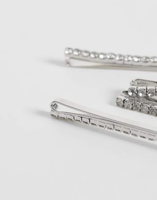 ASOS DESIGN pack of 4 hair slides with crystals in silver tone, 3 of 3