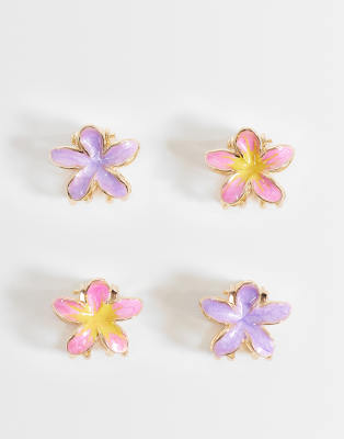 Asos Design Pack Of 4 Mini Hair Clips With Flower Design In Multi