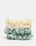 [ASOS DESIGN] ASOS DESIGN pack of 4 mini scrunchies in cream, green & butter yellow-Multi No Size Multi