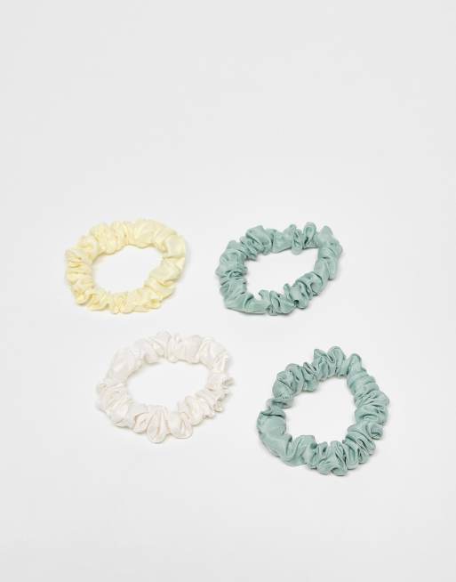 ASOS DESIGN pack of 4 mini scrunchies in cream, green & butter yellow, 3 of 3