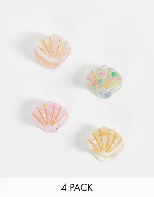 ASOS DESIGN pack of 4 mini shell hair claws in multi colors