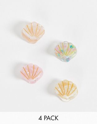 ASOS DESIGN pack of 4 mini shell hair claws in multi colours | ASOS