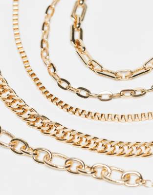Asos Design Pack Of 4 Mixed Fine-chain Bracelets In Gold