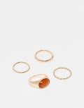 [ASOS DESIGN] ASOS DESIGN pack of 4 mixed rings with faux semi-precious stone in gold tone XS/S Gold