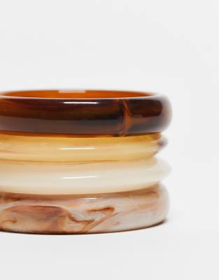 Asos Design Pack Of 4 Resin Bangles In Brown