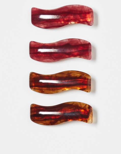 ASOS DESIGN pack of 4 resin hair slides with wavy design - view 1