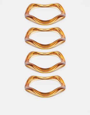 Asos Design Pack Of 4 Resin Wavy Bangles In Brown