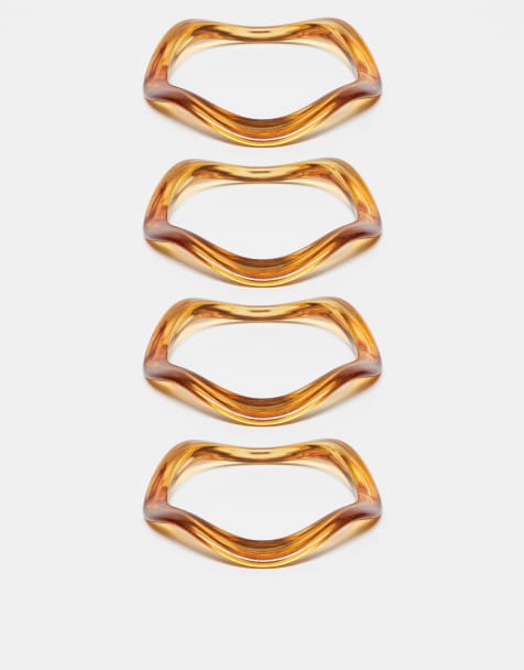ASOS DESIGN pack of 4 resin wavy bangles in brown - view 1