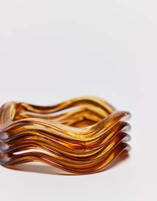 Asos Design Pack Of 4 Resin Wavy Bangles In Brown