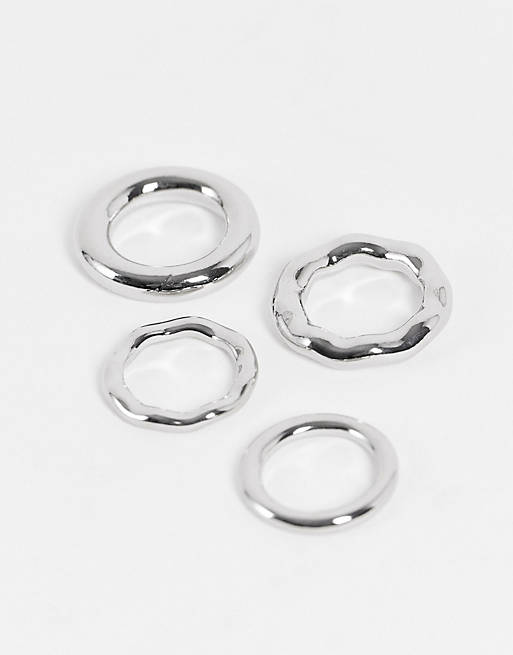ASOS DESIGN pack of 4 rings in tube design in silver tone