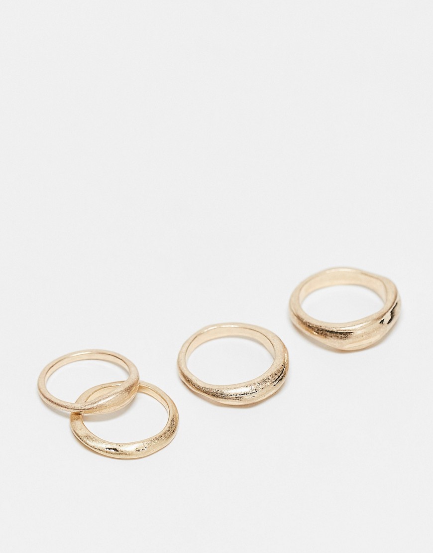 ASOS DESIGN pack of 4 rings with brushed detail in gold tone