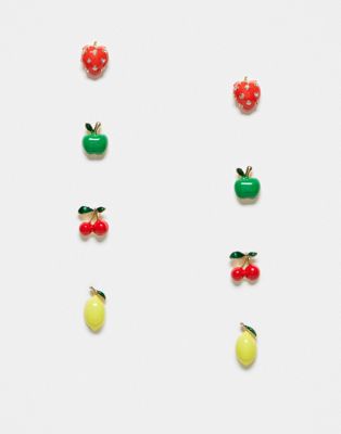ASOS DESIGN pack of 4 stud earrings with fruit design in multi