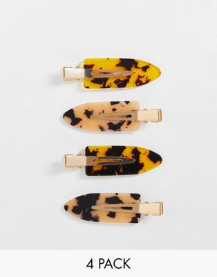 ASOS DESIGN pack of 4 styling clips in tortoise resin