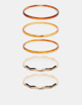 [ASOS DESIGN] ASOS DESIGN pack of 5 bangle bracelets with tort and metal mix detail in multi No Size Multi