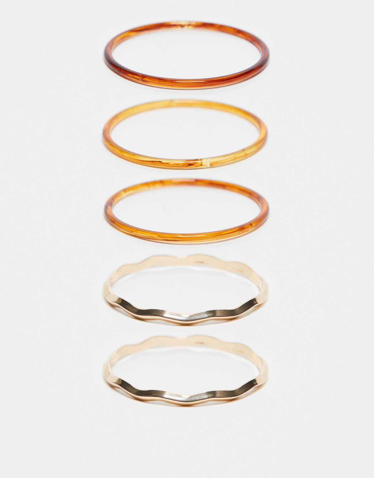 ASOS DESIGN pack of 5 bangle bracelets with tort and metal mix detail in multi
