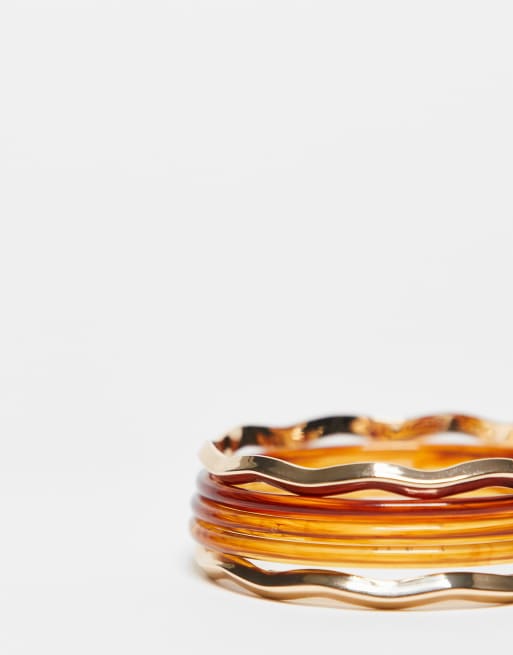 ASOS DESIGN pack of 5 bangle bracelets with tort and metal mix detail in multi, 2 of 3