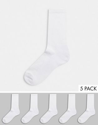 Asos Design 5 Pack Sport Socks With Terry Sole In White
