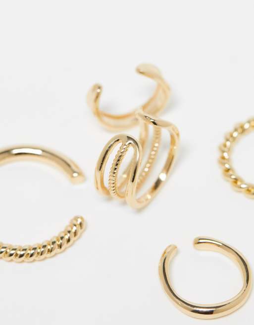 ASOS DESIGN pack of 5 ear cuffs with mixed detail in gold tone, 4 of 4