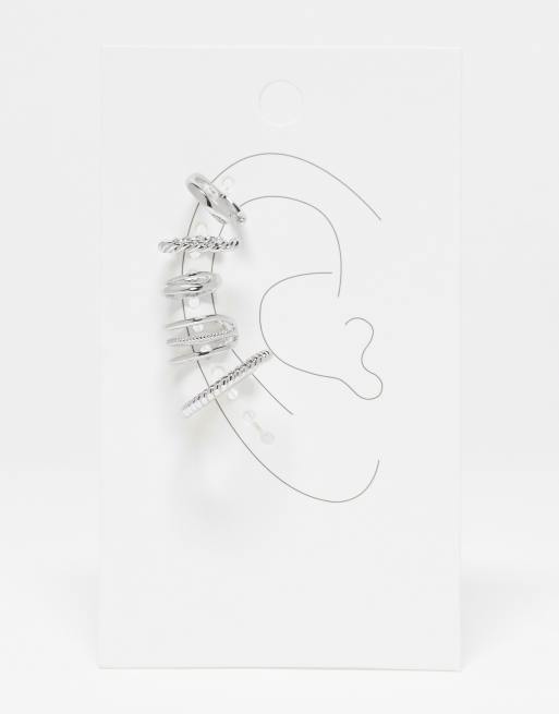 ASOS DESIGN pack of 5 ear cuffs with mixed detail in silver tone