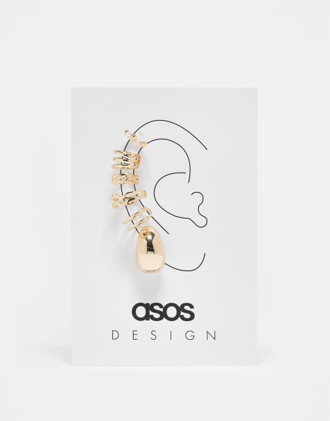 ASOS DESIGN pack of 5 ear cuffs with single hoop in gold tone - view 1