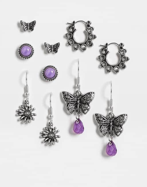 ASOS DESIGN pack of 5 earrings in mix burnished butterfly design