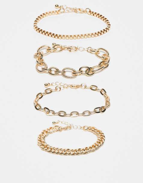ASOS DESIGN pack of 5 mixed chain stacking bracelets in gold tone - view 1