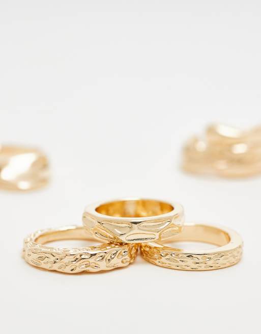 ASOS DESIGN pack of 5 rings in gold tone mixed textures | ASOS