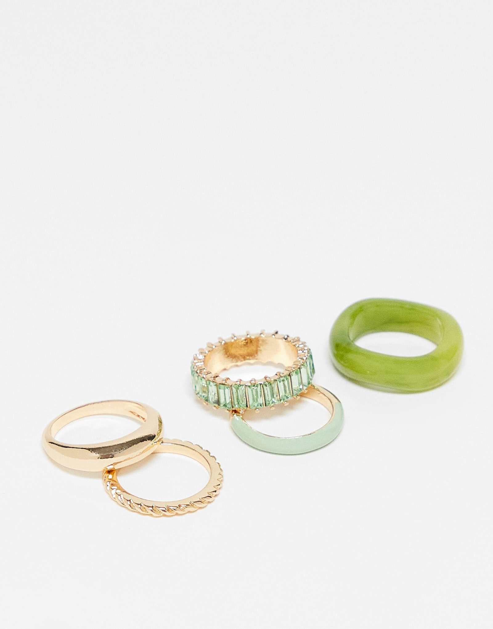 ДИЗАЙНЕРСКАЯ упаковка ASOS из 5 колец в сочетании зеленого пластика и золота
