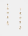 [ASOS DESIGN] ASOS DESIGN pack of 5 stud earrings with celestial detail in gold tone No Size Gold