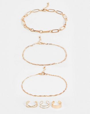 ASOS DESIGN  pack of 6 anklet and toe rings in gold tone