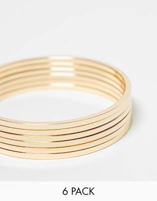 ASOS DESIGN ASOS DESIGN pack of 6 bangle bracelets in slim design in gold
