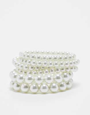 ASOS DESIGN ASOS DESIGN pack of 6 bracelets with faux glass pearl design-White