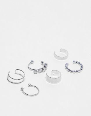 ASOS DESIGN pack of 6 ear cuffs in silver tone - ASOS Price Checker